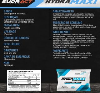 Isotônico em pó Hydramaxi Sudract – Rende até 10 litros – Energy Drink – Pré e durante os treinos (Morango com maracujá)