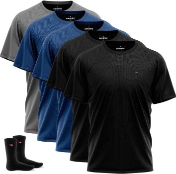 Kit 5 Camisas Dry-fit Sandrini Masculinas para Academia, Treino, Proteção UV + 2 Meias