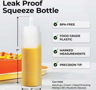 Garrafa de plástico para espremer, garrafa de condimento – transparente – plástico premium – 236 ml – ponta de precisão – 1 caixa – Restaurantware