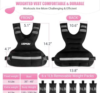 Colete feminino com peso ajustável de 2,7 a 5,4 kg, com 6 pesos de ferro, ótimo colete pesado com bolsos e tiras refletivas para corrida, caminhada, treino e treinamento de força