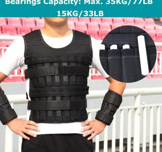 HXBER Carga máxima 15 kg/35 kg colete ajustável peso exercício peso carga pano treinamento de força com 6 kg peso da perna 5 kg peso do braço (vazio)