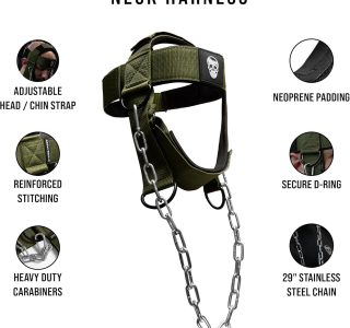 Gymreapers Peitoral para pescoço – Corrente de aço inoxidável resistente, alça de neoprene ajustável, treinador para força e alívio da dor