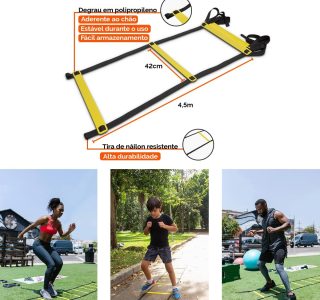 Kit Funcional 10 Pratos + 10 Cones + Escada Agilidade Com 7 Degraus Treino Futebol