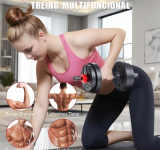 Kit Haltere 6 em 1 Ajustável para Musculação – 15kg Preto – Multifuncional com Barra e Kettlebell