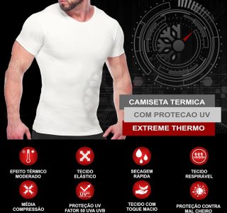 Camisa Térmica Proteção Solar UV Extreme Thermo Manga Curta Compressão Esportes Academia Piscina Praia