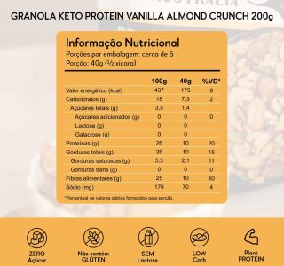 Hart’s Natural Granola Australia Low Carb Keto Protein Vanilla Almond Crunch, 26g de Proteína, Granola Sem Açucar, Sem Lactose, Sem Glúten, Vegano, 200g