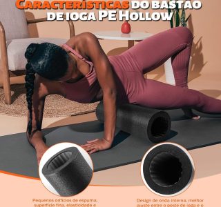 Rolo Liberação 3 em 1, Kit Liberação Miofascial Laranja e Preto com Bastão e Acessórios