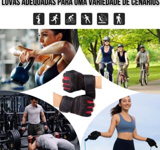 Luva Academia Meio Dedo com Proteção Antiderrapante para Musculação, Crossfit, Treino e Ciclismo. Protector Palmar Almofado com Ajuste em Velcro no Pulso, Unissex.