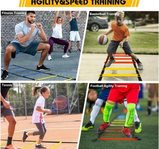 YGORTECH Conjunto de treinamento de agilidade de velocidade de futebol, escada de agilidade, 12 cones esportivos e treinador de chute de futebol, equipamento de treinamento de futebol para crianças e