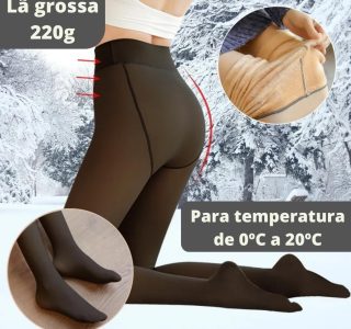 Meia Calça Feminina Plus Size Peluciada Forrada Translucida Lã Pelinho Termica Grossa Inverno Com Pé