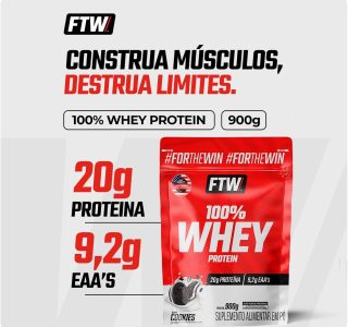 FTW 100% Whey Protein com Proteína Concentrada WPC, Suplemento Alimentar Pós-Treino em Pó com Fonte de Proteína do Soro do Leite, Alto Valor Biológico, Sem Glúten – Refil 900g (Sabor Chocolate)