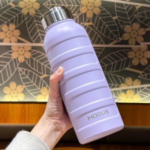 Garrafa de Água Térmica em Aço Inoxidável 1 Litro com Sistema Antivazamento e Alça em Inox (Roxo)