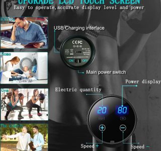 Pistola de massagem de tecido profundo, pistola massageadora de percussão nas costas para atletas pistola de massagem muscular para alívio da dor com 8 cabeças de massagem e 20 velocidades