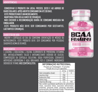 BCAA Feminino 60 Capsulas Aminoacidos Essenciais Enriquecido com vitamina B6 Sem Sabor Ultra Concentrado Rapida Absorção Importado Original