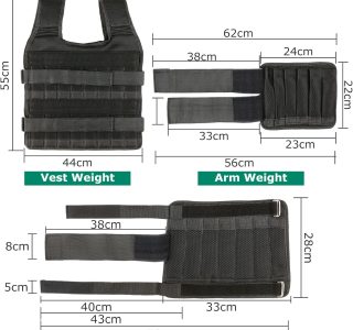HXBER Carga máxima 15 kg/35 kg colete ajustável peso exercício peso carga pano treinamento de força com 6 kg peso da perna 5 kg peso do braço (vazio)