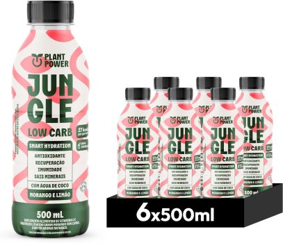 Jungle Low Carb Morango com Limão, Bebida Funcional, 500ml – 6 unidades