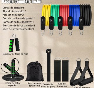 Zenkon Kit Elastico para Exercicio Musculação, Elastico para Treino, Kit Elástico Extensor 11 Peças – Exercício Funcional e Treino, Elástico Academia para Treino em Qualquer Hora