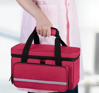 CURMIO Bolsa pequena de primeiros socorros vazia, kit de primeiros socorros para família, caixa organizadora de medicamentos para casa e viagem, vermelha (patente pendente)