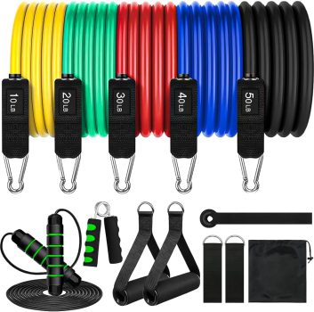 Zenkon Kit Elastico para Exercicio Musculação, Elastico para Treino, Kit Elástico Extensor 11 Peças – Exercício Funcional e Treino, Elástico Academia para Treino em Qualquer Hora