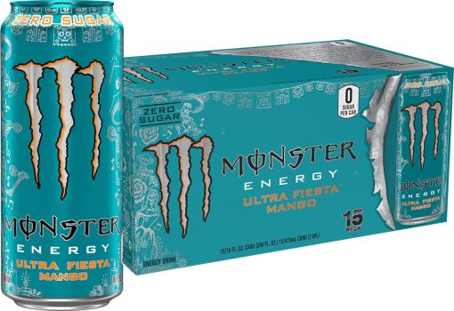Monster Energy Ultra Fiesta Mango, Bebida energética sem açúcar, 473 ml (pacote com 15)
