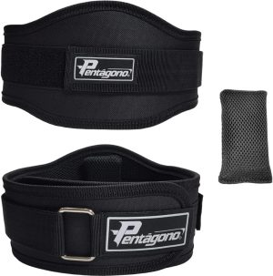 Cinturão Academia Tamanho Único Ajustável Pentágono New Sport, (Serve do PP ao GG), com Proteção Lombar e Fecho, Apoio Removível, Confortável e Seguro