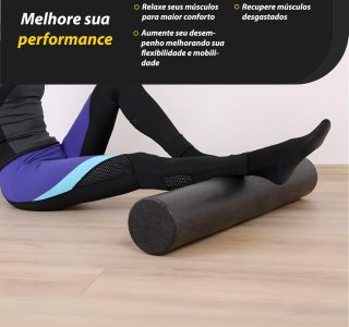JustGoFit Rolo De Massagem 90cm Preto – Liberação Miofascial, Alívio Muscular, Flexibilidade, Pilates