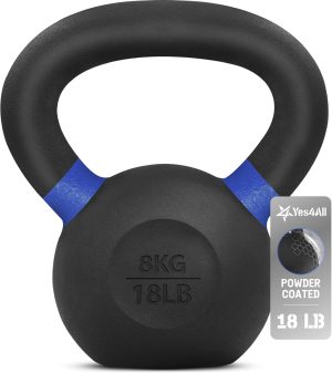 Yes4All Kettlebells revestidos com pó – 4, 6, 8, 10, 12, 14, 16, 20, 24, 32, 40kg