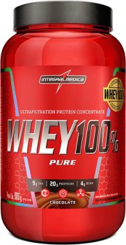 Integralmédica – Whey Protein Concentrado Chocolate 100% Pure – 21g de Proteína por Scoop, Suplementação Alimentar Pós-Treino, Fórmula Enriquecida com BCAAs – Pote 900g
