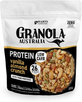 Hart’s Natural Granola Australia Low Carb Keto Protein Vanilla Almond Crunch, 26g de Proteína, Granola Sem Açucar, Sem Lactose, Sem Glúten, Vegano, 200g