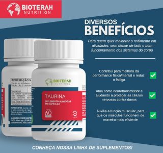 Taurina 60CAPS BIOTERAH – 1000mg por Dose Suplemento Alimentar Auxilio Treino