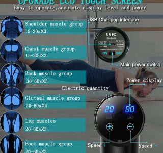 Pistola de massagem de tecido profundo, pistola massageadora de percussão nas costas para atletas pistola de massagem muscular para alívio da dor com 8 cabeças de massagem e 20 velocidades