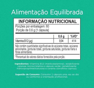 Nutrify – Vitamina B12 – Metilcobalamina 414% VD – Multivitamínico – Suplemento Alimentar para o Metabolismo Energético – Vegano e Livre de Aditivos Artificiais – 60 Cápsulas