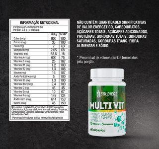 Soldiers Nutrition, Multivitamínico 60 Caps – 5 Minerais – 13 Vitaminas – Soldiers Nutrition