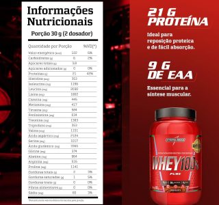 Integralmédica – Whey Protein Concentrado Chocolate 100% Pure – 21g de Proteína por Scoop, Suplementação Alimentar Pós-Treino, Fórmula Enriquecida com BCAAs – Pote 900g