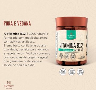 Nutrify – Vitamina B12 – Metilcobalamina 414% VD – Multivitamínico – Suplemento Alimentar para o Metabolismo Energético – Vegano e Livre de Aditivos Artificiais – 60 Cápsulas