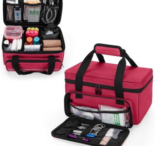 CURMIO Bolsa pequena de primeiros socorros vazia, kit de primeiros socorros para família, caixa organizadora de medicamentos para casa e viagem, vermelha (patente pendente)