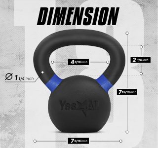 Yes4All Kettlebells revestidos com pó – 4, 6, 8, 10, 12, 14, 16, 20, 24, 32, 40kg
