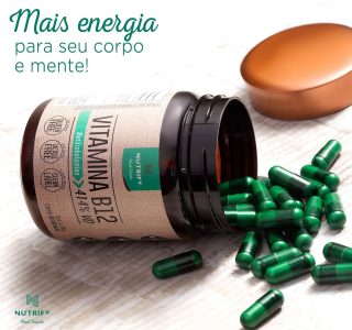 Nutrify – Vitamina B12 – Metilcobalamina 414% VD – Multivitamínico – Suplemento Alimentar para o Metabolismo Energético – Vegano e Livre de Aditivos Artificiais – 60 Cápsulas