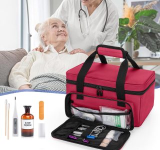 CURMIO Bolsa pequena de primeiros socorros vazia, kit de primeiros socorros para família, caixa organizadora de medicamentos para casa e viagem, vermelha (patente pendente)