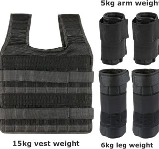 HXBER Carga máxima 15 kg/35 kg colete ajustável peso exercício peso carga pano treinamento de força com 6 kg peso da perna 5 kg peso do braço (vazio)