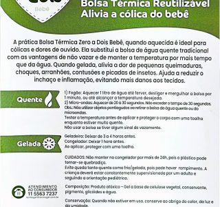 Zero a dois, Bolsa Térmica para Bebê, Alivia a cólica, Com blister, Verde
