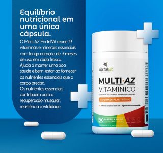 Multi.AZ Fundamental Nutrition – Longa Duração: 3 Meses de Uso, 19 Vitaminas e Minerais Essenciais, Multivitamínico 90 Cápsulas – Polivitaminico Completo, Fortalvit