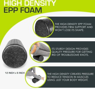 ProsourceFit Rolo de espuma extra firme de alta densidade para terapia muscular e exercícios de equilíbrio, 30 x 15 cm, preto