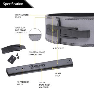 Beast Power Gear Cinto de levantamento de peso com fivela de alavanca de 10 mm, 13 mm de espessura e alça livre de 10 cm de largura – suporte avançado para levantamento de peso, levantamento de peso,