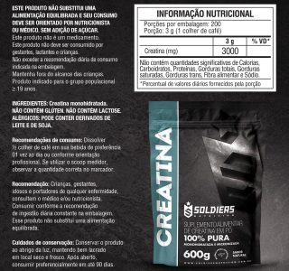 Creatina Monohidratada 600g – 100% Pura Importada – Soldiers Nutrition