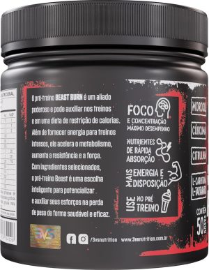3VS Nutrition Pré-Workout Beast Burn 300g – Suplemento Pré-Treino Fórmula Única com Cafeína, Beta Alanina, L-Carnitina, Citrulina, Morosil® e Cúrcuma – 50 Doses 300gr Sabor Frutas Vermelhas