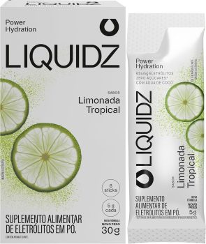 LIQUIDZ® – Eletrólitos Zero Açúcares – Sabor Limonada Tropical – Kit 1 Caixa – 6 sachês
