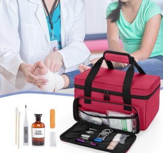 CURMIO Bolsa pequena de primeiros socorros vazia, kit de primeiros socorros para família, caixa organizadora de medicamentos para casa e viagem, vermelha (patente pendente)