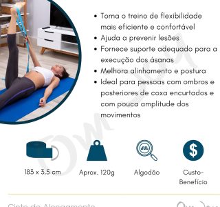 Cinto de Yoga Fita Strap – Faixa de Alongamento – Algodão 183cm Om Joy