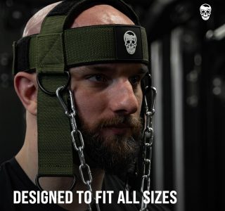 Gymreapers Peitoral para pescoço – Corrente de aço inoxidável resistente, alça de neoprene ajustável, treinador para força e alívio da dor